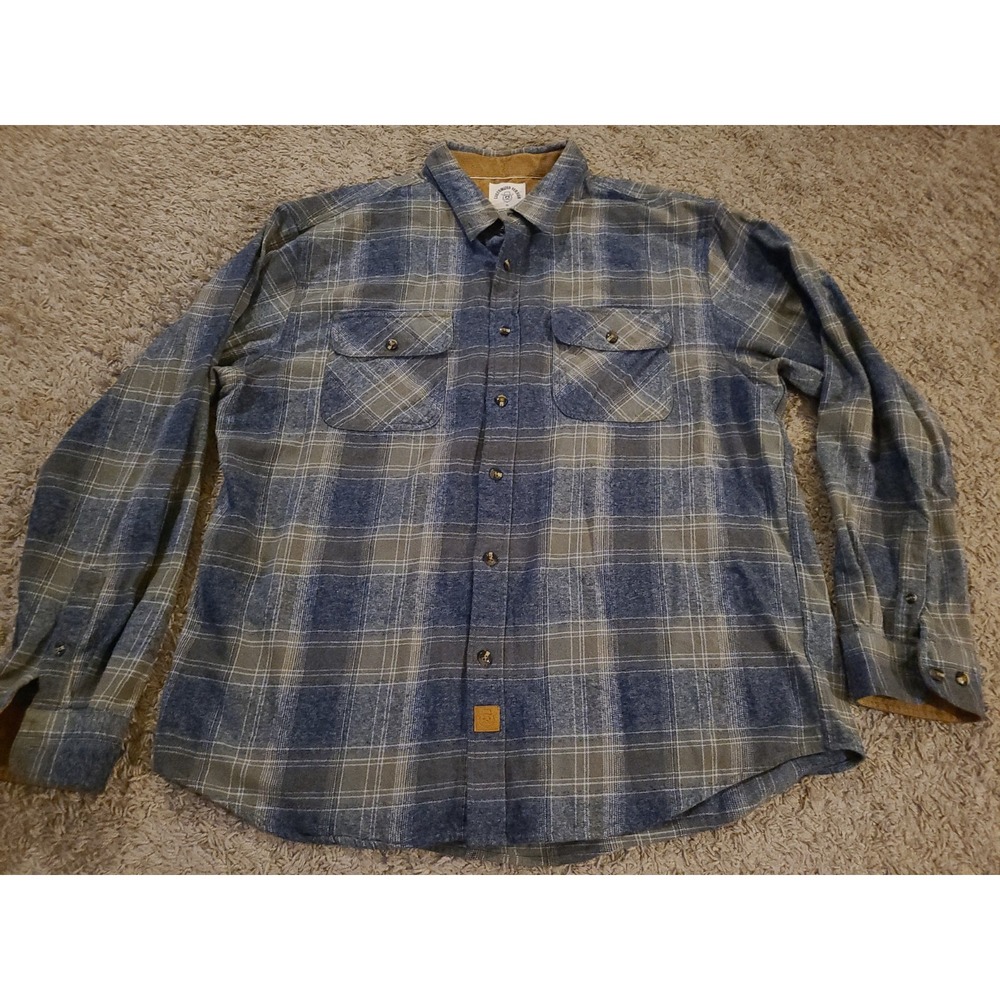 Dubinik CUSTOMIZED VERSION Mens XL Flannel Shirt Blue Plaid Corduroy Trim Collar